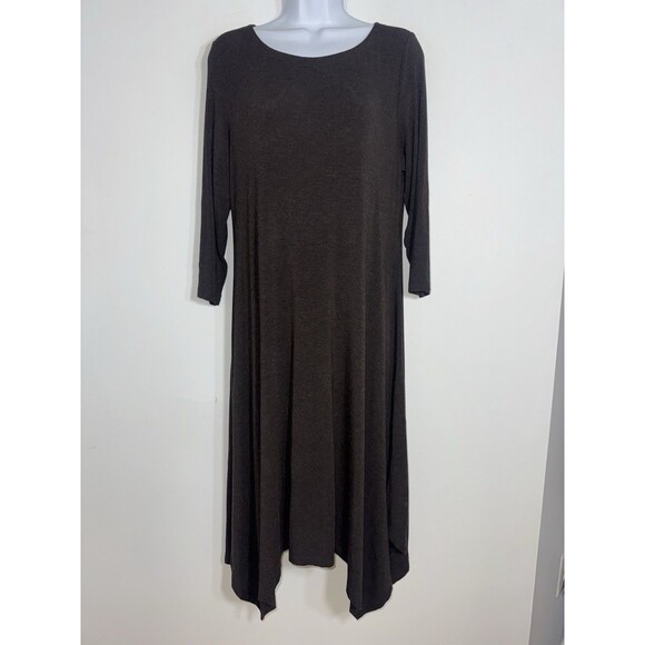 Eileen Fisher Brown Jersey Handkerchief Hem Midi Dress Women Petite Medium - Picture 1 of 12